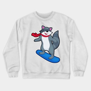 Racoon as Snowboarder with Snowboard & Scarf Crewneck Sweatshirt